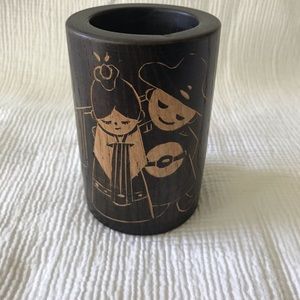 Carved wood pencil cup
